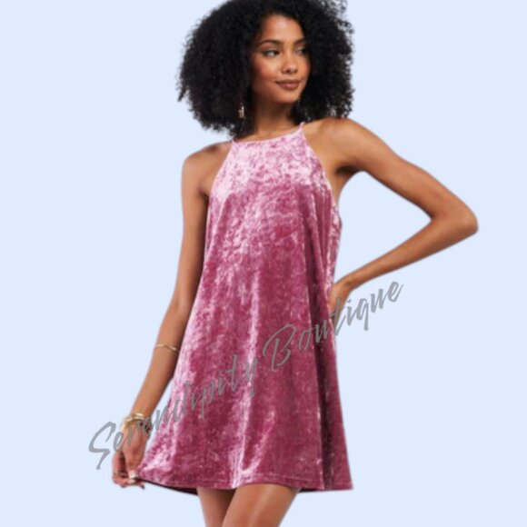 Design Label Dresses & Skirts - Petal Pink Flowy Strappy Stretchy Babydoll High Neck Halter Mini Swing Dress